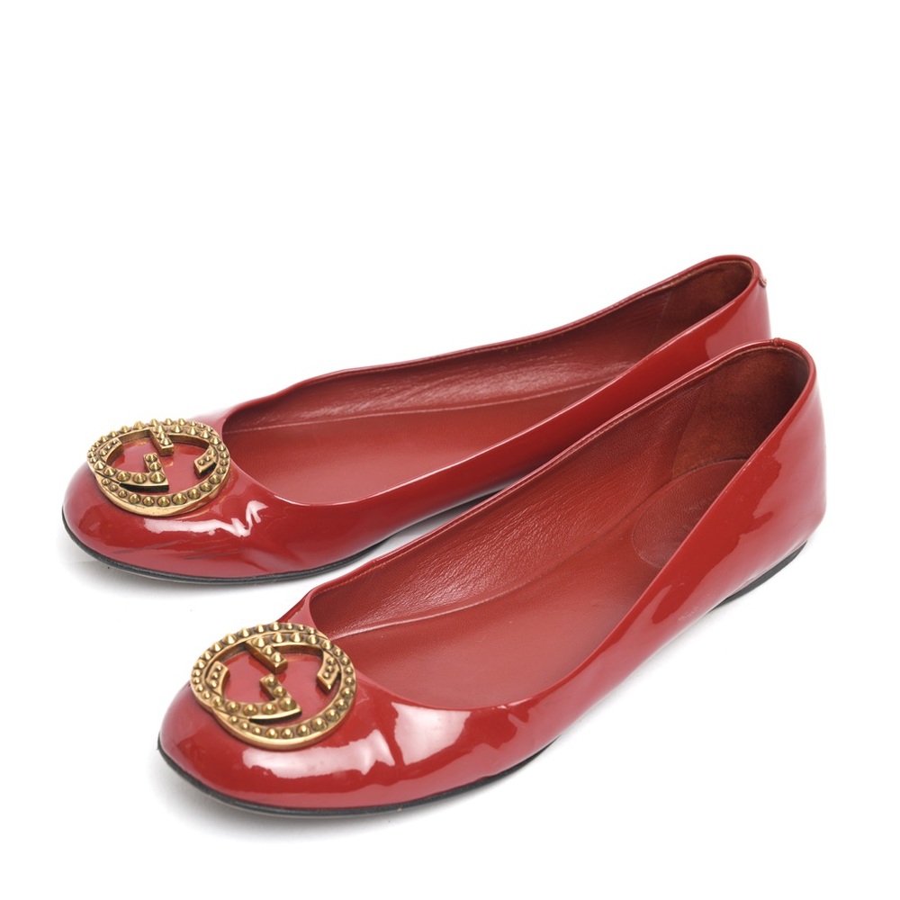 Gucci studded interlocking G patent flats